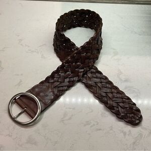 Vintage Boho Anne Klein 3” Wide Woven Braided Silver Round Buckle Leather Belt S